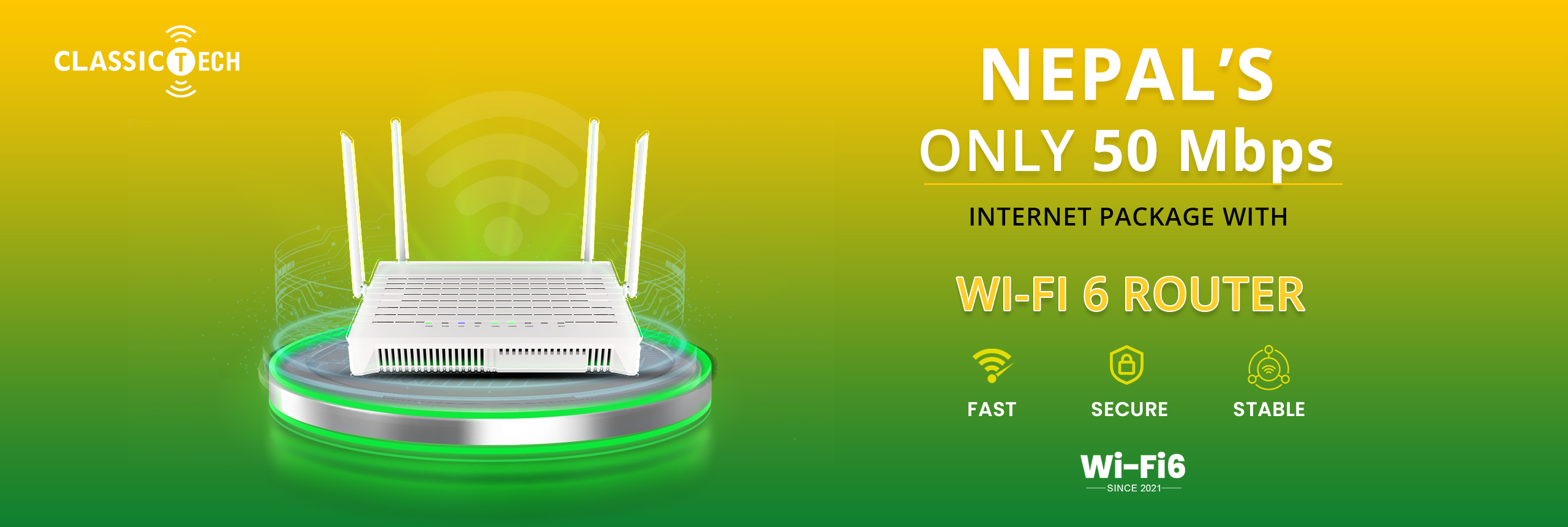 Nepal’s Only 50Mbps Internet Package with a Wi-Fi 6 Router